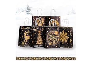GeeRic 24 Pcs Christmas Kraft Gift Bags, Xmas Paper Bags Bulk with handles Party Bags Christmas Candy Treat Bags Gift Bags fo