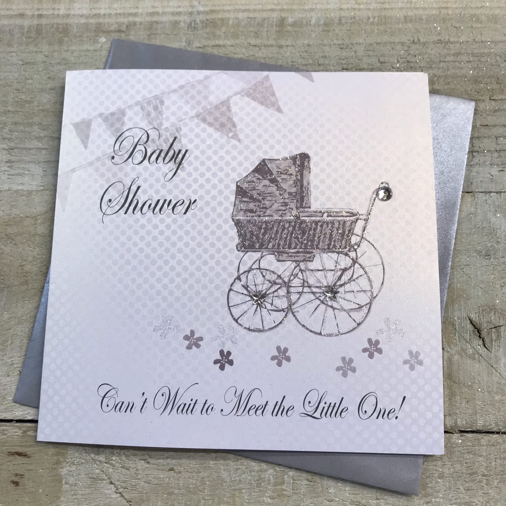 White Cotton Cards Baby Shower Pram Card (Silver)