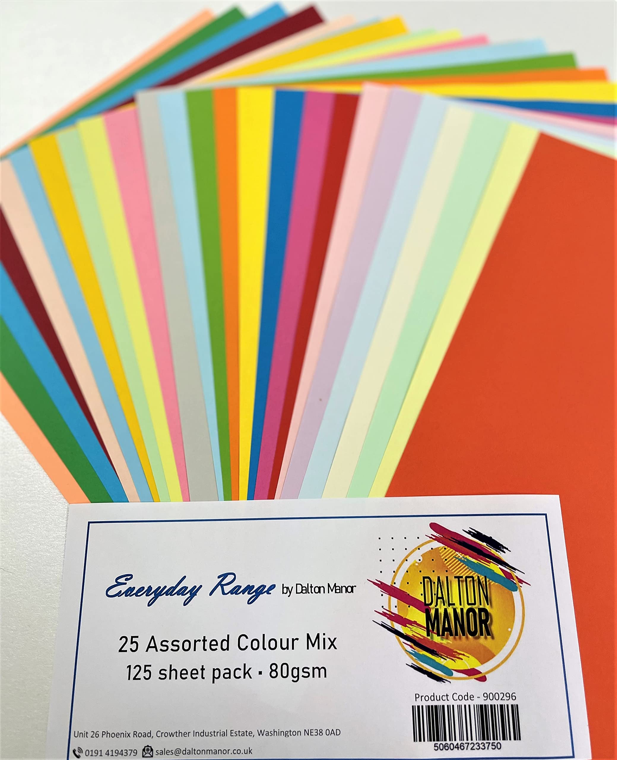 DALTON MANOR A4 80GM PAPER 125 SHEET PACK - 25 COLOUR MIX