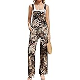 Odefou Leopard Print Overalls for Women Loose Fit Bib Coveralls Fashion Animal Jumpsuits Straight Leg Pants