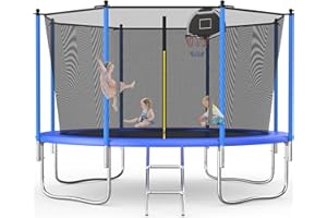 SENCHO GINSYTALIOR Tranpoline 10FT 12FT 14FT Tranpoline for Kids with Safety Enclosure Net Recreational Tranpoline for Adults ASTM Approval Backyard Outdoor Tranpoline with Basketball Hoop