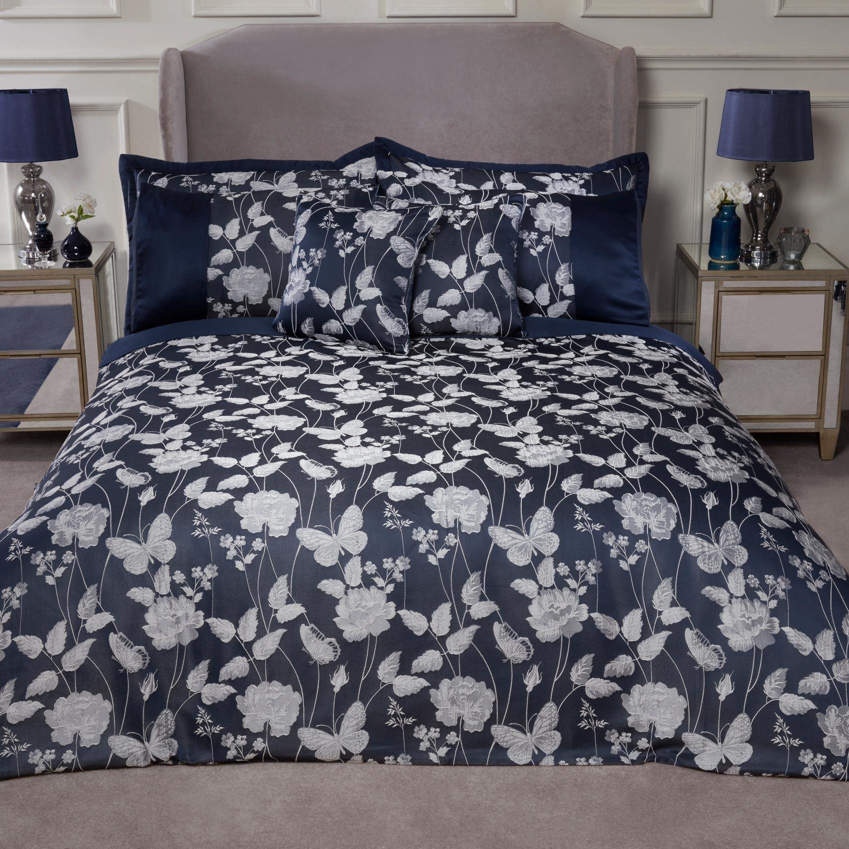 Emma Barclay Butterfly Meadow - Embellished Jacquard Duvet Set in Navy - Single