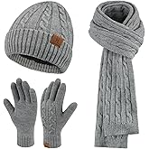 ZASFOU Womens Winter Beanie Hats Long Scarf Touchscreen Gloves Set Warm Knit Skull Caps Gifts for Women