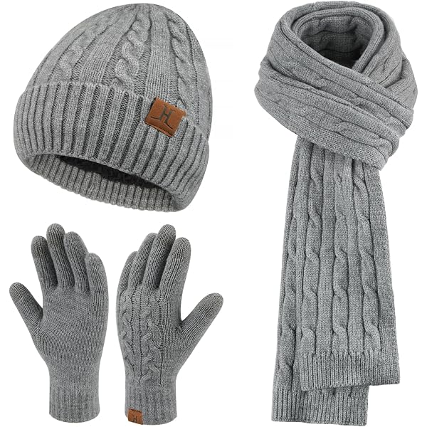 Luxury Divas Dark Grey Cable Knit Beret Hat Scarf & Glove  display picture 3