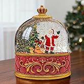 Musical Santa Snow Globe - Lighted Plastic Christmas Snow Globes with LED Lights and Swirling Glitter, Hand Painted Santa Claus Decoration Playing 8 Holiday Songs, Gift for Adults and Kids