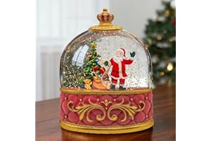 SUNFACE Musical Santa Snow Globe - Lighted Plastic Christmas Snow Globes with LED Lights and Swirling Glitter, Hand Painted Santa Claus Decoration Playing 8 Holiday Songs, Gift for Adults and Kids