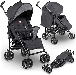 Lionelo Irma Kinderwagen Klappbarer Buggy mit Rückenlehnenverstellung 6-Zoll-Rädern (Schwarz)