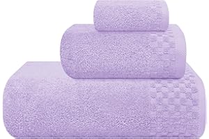 MyOwn Ultra Soft 3 Pack Cotton Towel Set, Contains a Bath Towels 28x55 inch, a Hand Towels 16x24 inch & a Wash Coths 12x12 inch, Ideal Everyday use, Compact & Lightweight - Purple
