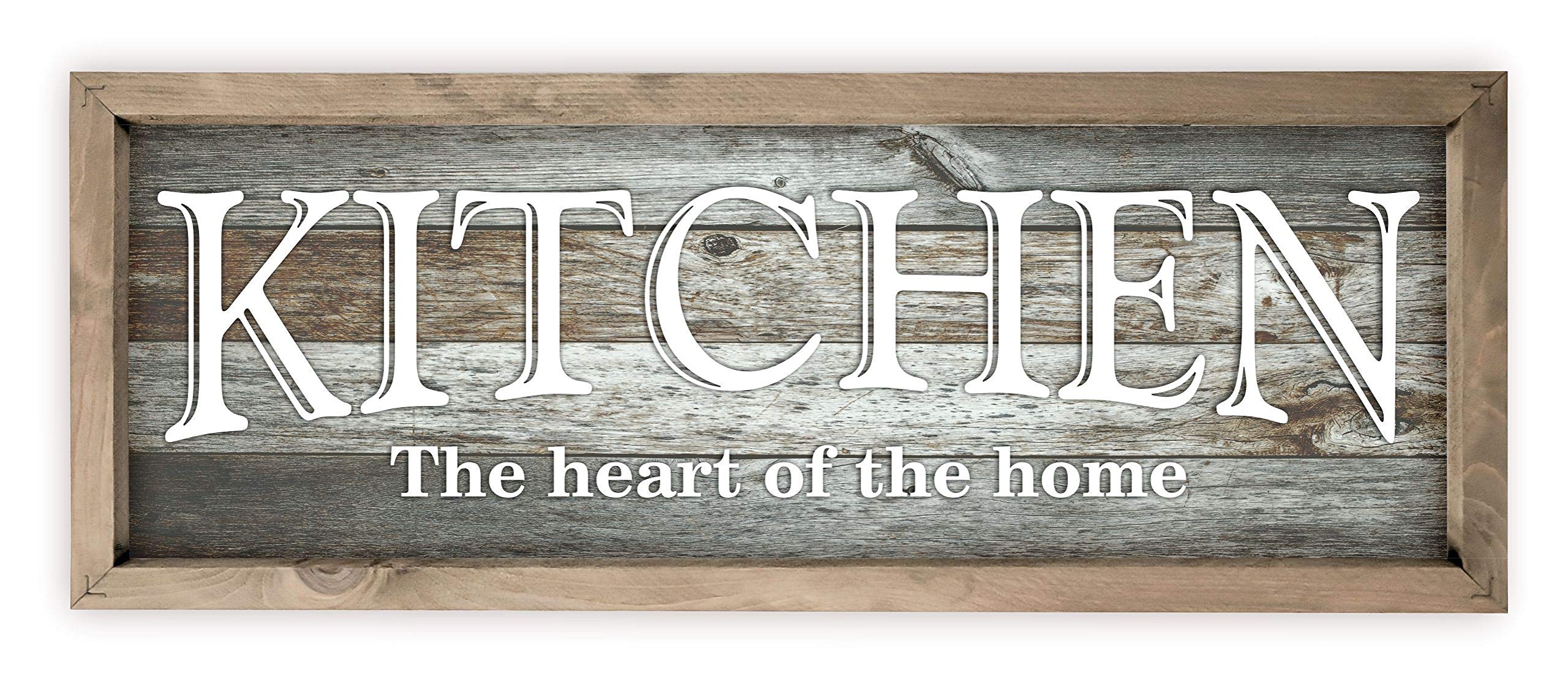 Kitchen The Heart of The Home Rustic Wood Wall Sign 7x19 (Gray with Frame)