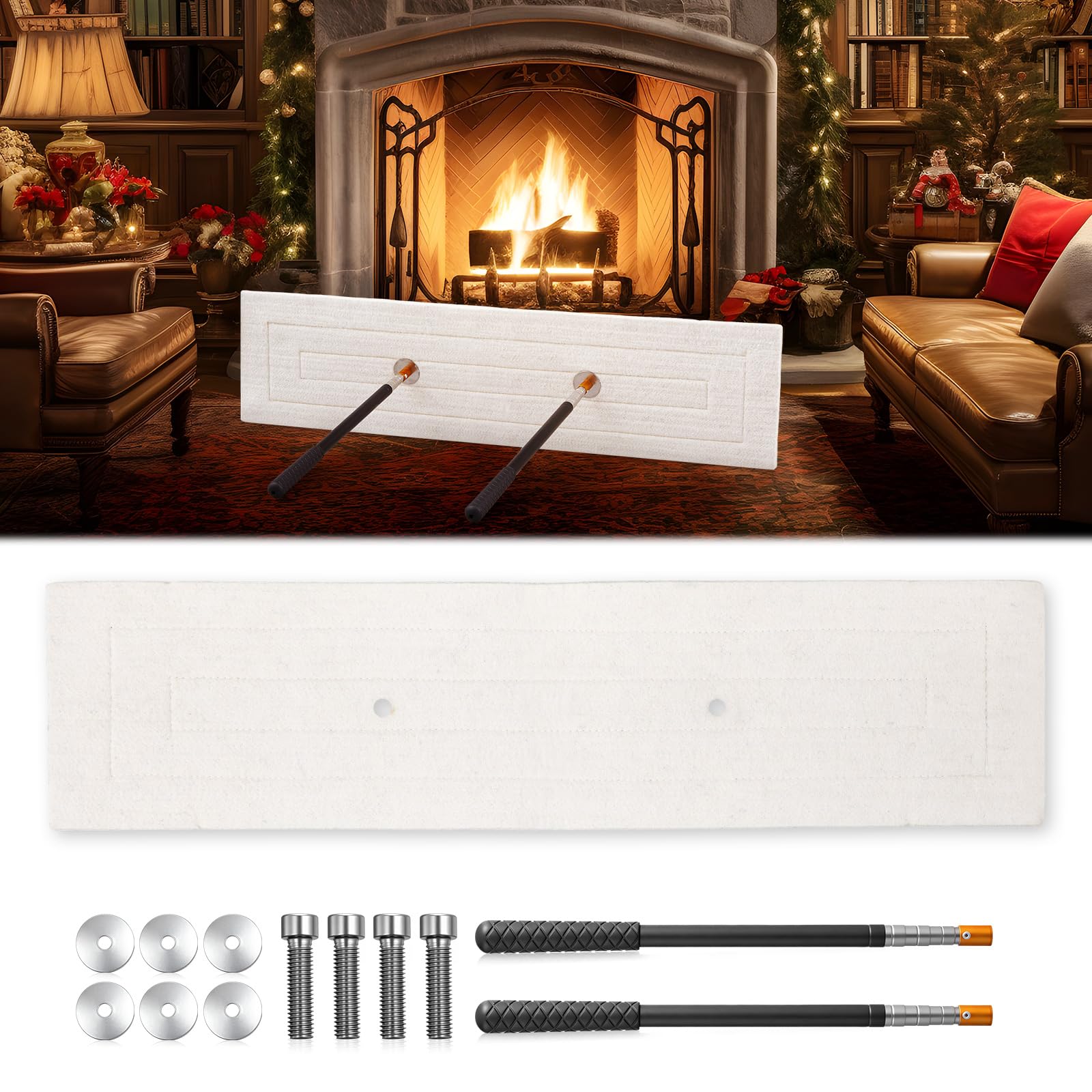 Photo 1 of Otoolling Fireplace Draft Stopper, 13''x 35'' Chimney Flue Plug with Adjustable Pole, Natural Wool, Chimney Draft Stopper Plug, Fireplace Damper Seal Save Energy