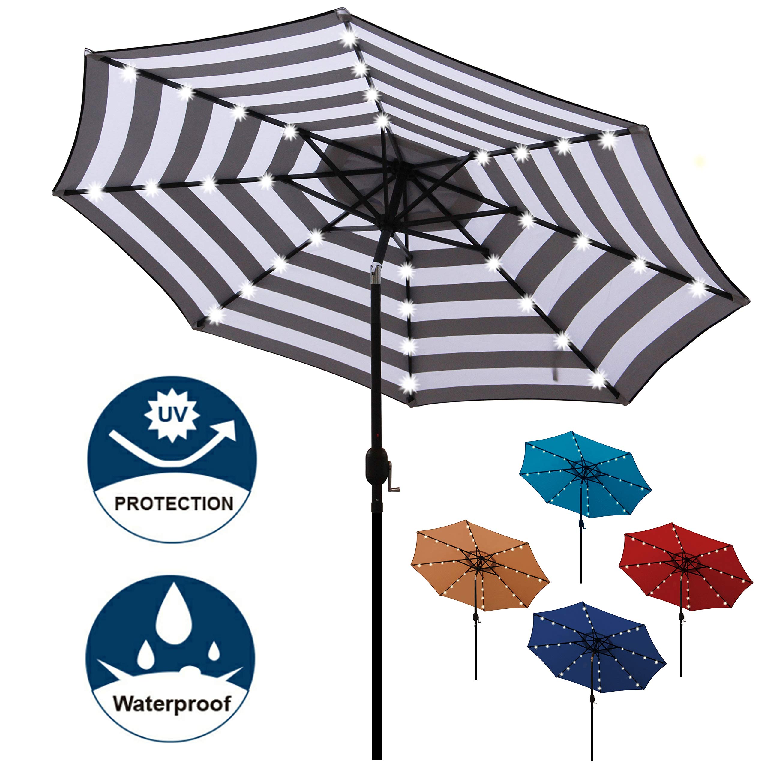 Blissun 9 Ft Solar Umbrella 32 Led Lighted Patio Umbrella Table Market Umbrella With Tilt And Crank Outdoor Umbrella For Buy Online In El Salvador At Desertcart