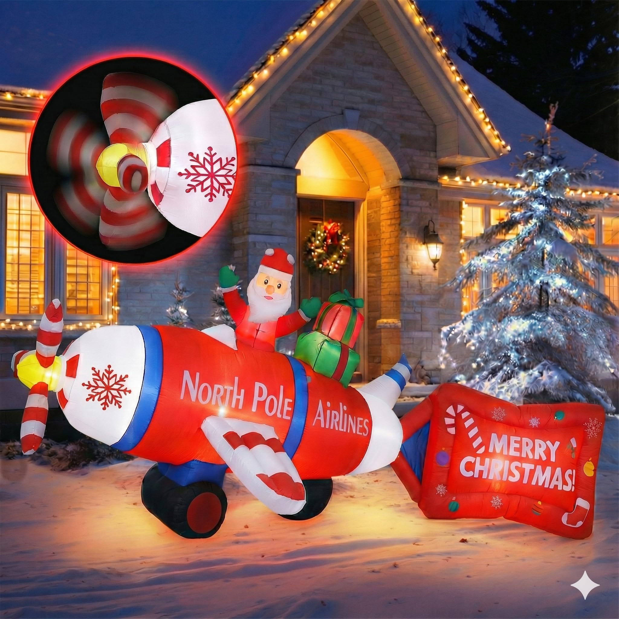 Photo 1 of 14FT Long Christmas Inflatables Decorations, Outdoor Santa Airplane Decoration, Giant Blow Up with with Built-in LED Lights for Yard Garden Lawn Holiday Decor