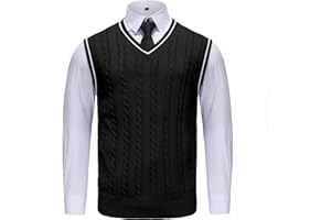 HAVYXAR Sweater Vest Men - Men's V Neck Cotton Vest，Pullover Cable Knit Vest for Men Fit Business Casual for Fall Winter Layering