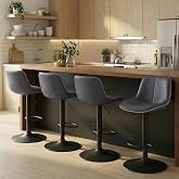 VASAGLE Bar Stools Set of 4, Swivel, Adjustable Height, Spliced Design | Kitchen Stools, Synthetic Leather, Larger Metal Base, with Ergonomic Backrest, Steel, Ink Black, LYNA Collection ULJB268B01