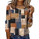 Zeagoo 3/4 Length Sleeve Womens Tops Round Neck Casual Summer Tunic Tops Basic Tees Blouses Dressy T-Shirts Pleated Shirts