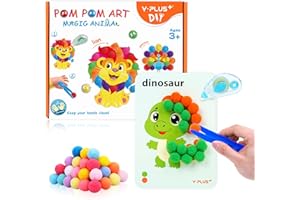 YPLUS Pompoms Art Crafts Kits, Toddler DIY Sensory Montessori Activities Box for Kids Ages 3+, Finger Motor Art Supplies - Theme Animals