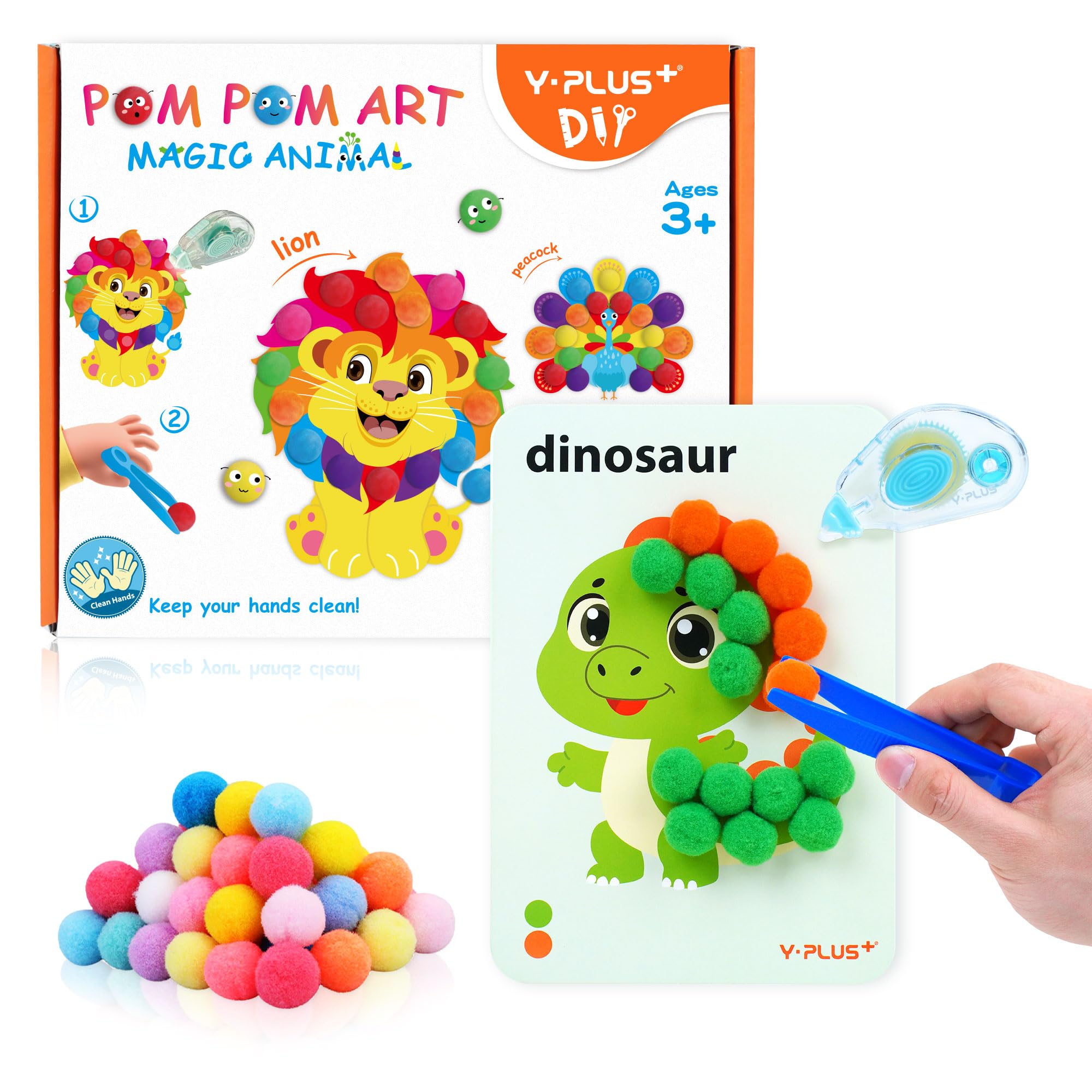 Photo 1 of YPLUS Pompoms Art Crafts Kits, Toddler DIY Sensory Montessori Activities Box for Kids Ages 3+, Finger Motor Art Supplies - Theme Animals