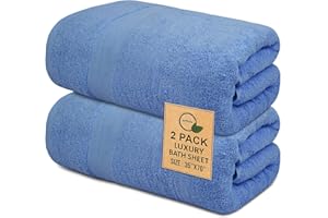 Softolle 100% Cotton Luxury Bath Sheets - 35" x 70" - 600 GSM Cotton Towels for Bathroom - Set of 2 Super Soft, Highly Absorbent Bath Sheet (Sky Blue, Bath Sheets (35”x70”) Pack of 2)
