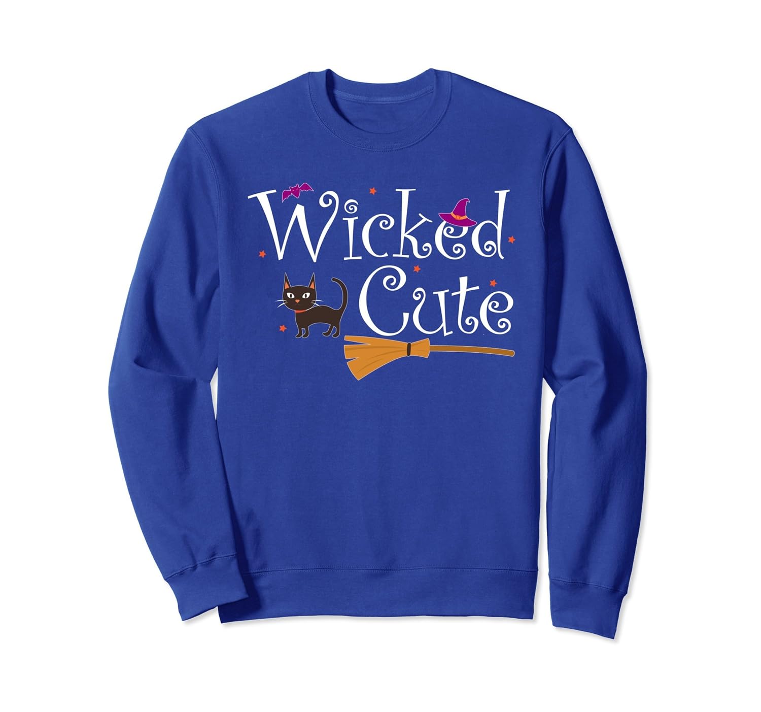 WICKED CUTE Funny Halloween Sweatshirt Cute Cat Witch Broom-Rose