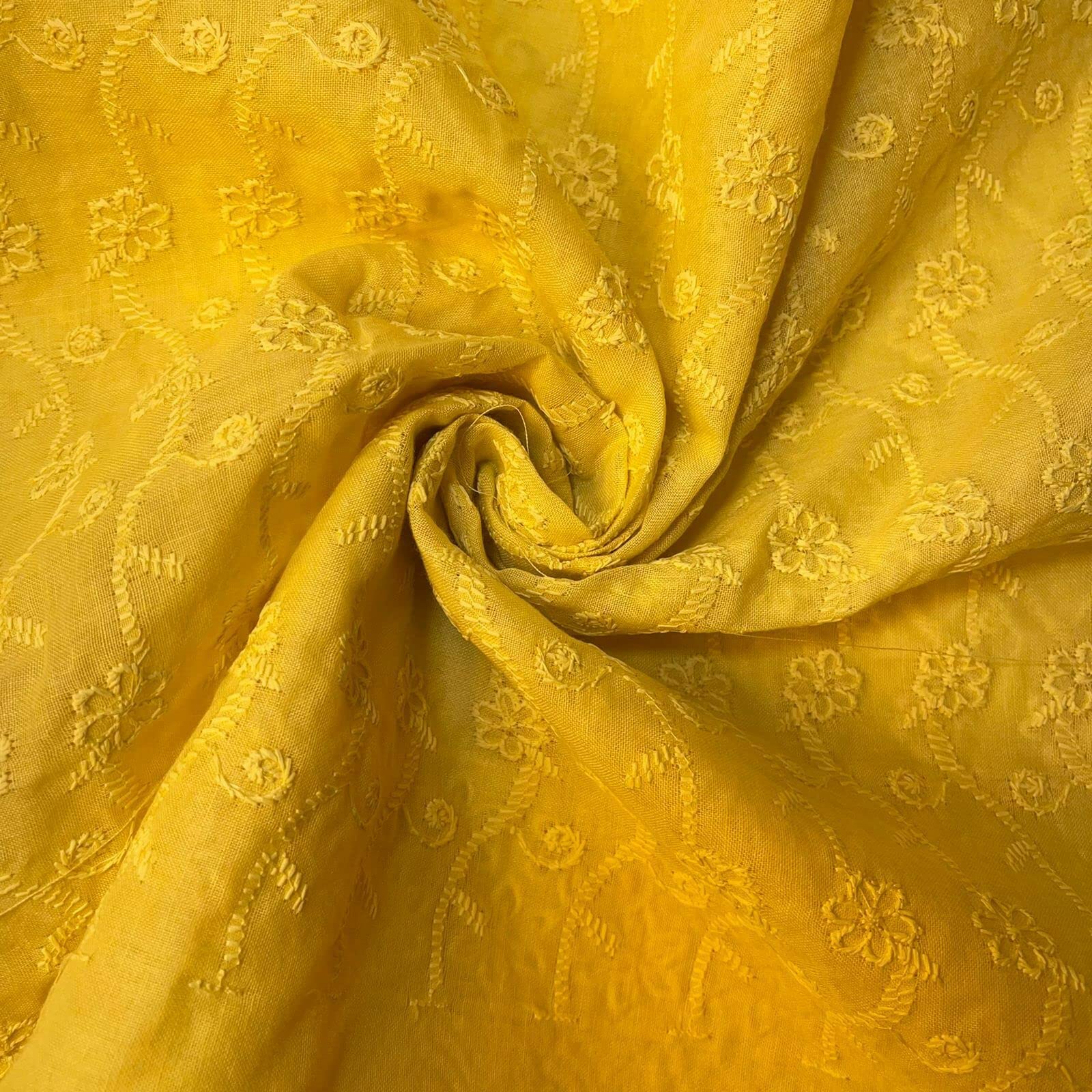 Schiffly 100% Cotton Lawn Broderie Anglaise Embroidery Dress Craft Fabric 44" (1 Meter, Yellow)