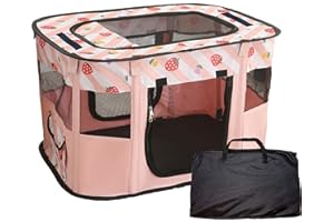 VARMTOR Puppy Playpen, Portable Dog Play Pen, Sturdy Cat Playpen, Foldable pop up pet Tent, Pet Playground Indoor/Outdoor (M, Pink)