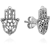 AeraVida Tattoo Swirl Hamsa Hand Detailed .925 Sterling Silver Stud Earrings | Lucky Silver Earrings for Women | Hand of Fatima Buddhism | Lucky Charm Earrings Silver Accessories