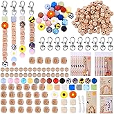 TOHONGADON 213 Pcs Silicone Beads for Keychain Making, 12mm Wood Letter Keychain 15mm Round 14mm Polygonal Silicone, Focal Silicones Beads for DIY Key Ring Women