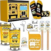 9 Pcs School Bus Driver Appreciation Gifts for Men Women, Back to School Gift with 20 Oz Tumbler Socks Bus Driver Pot Holder 2 Silicone Spatula Acrylic Heart Decor, Thank You Gifts for Bus Driver