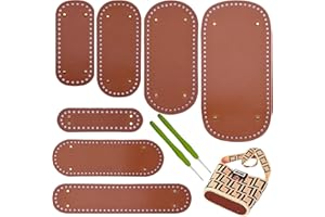 Yayatty 7 Pieces PU Leather Bag Bottom for Crochet, Brown Oval Knitting Crochet Bags Bottom with Crochet for DIY Handbag Shoulder Bags Purse Making Supplies