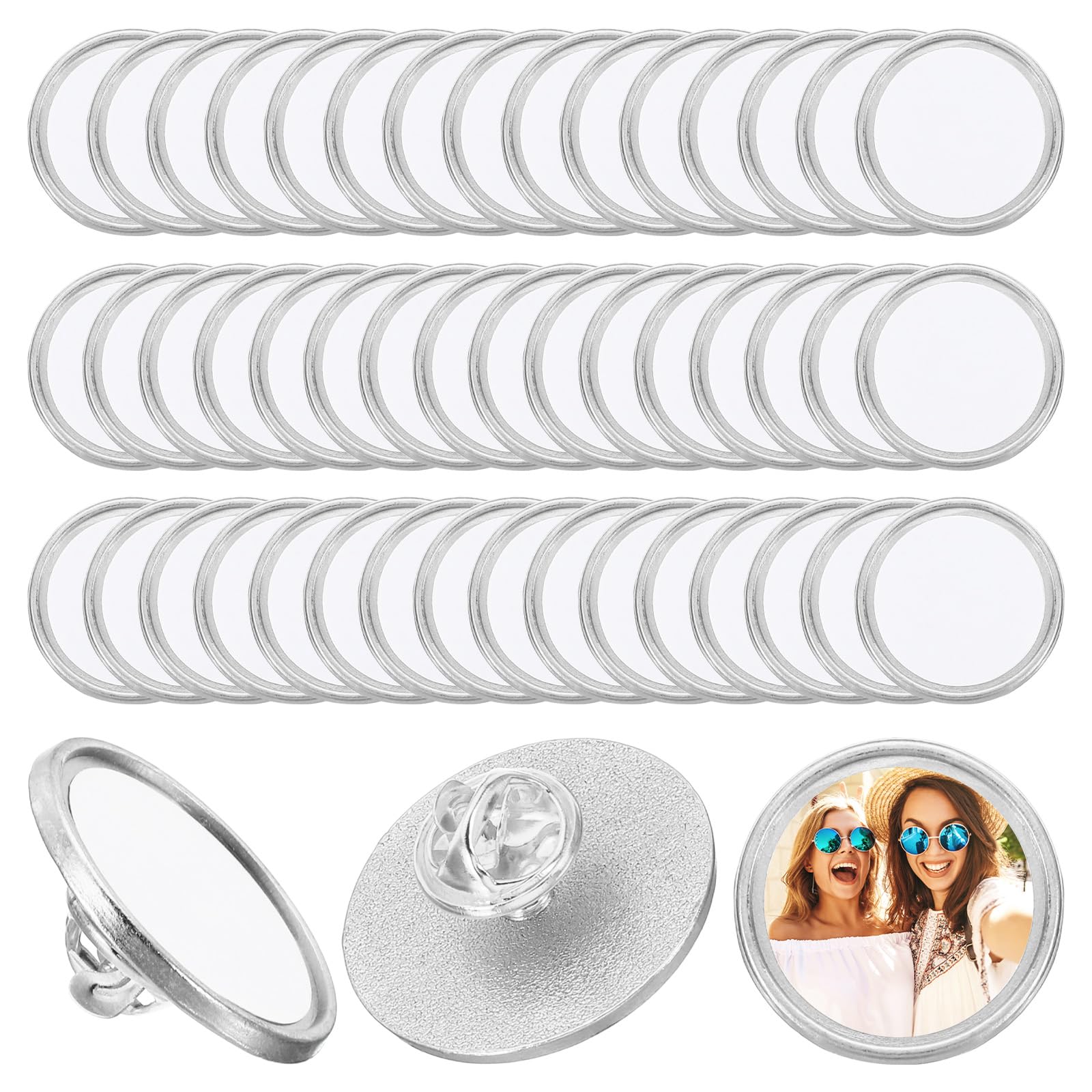 PATIKIL Sublimation Blank Button, 50 Pcs 0.98 Inch Aluminum DIY Sublimation Pins Round for DIY Craft Badge Jewelry Lapel, Silver White