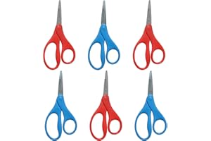 Westcott Kids Scissors, 5 Inch, Pointed, Pack of 6-3 Red and 3 Blue