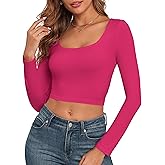 Long Sleeve Crop Tops for Women Ribbed Square Neck Slim Fitted Casual Lady Fashion Y2K Top 2025