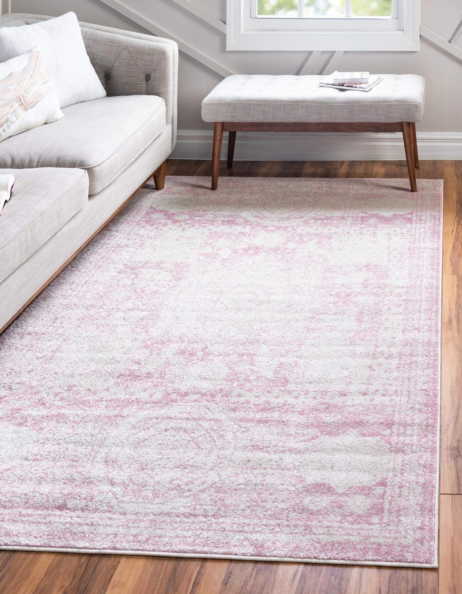 Rugs.com Dover Collection Rug – 3' x 5' Pink Low-Pile Rug Perfect for Entryways, Kitchens, Breakfast