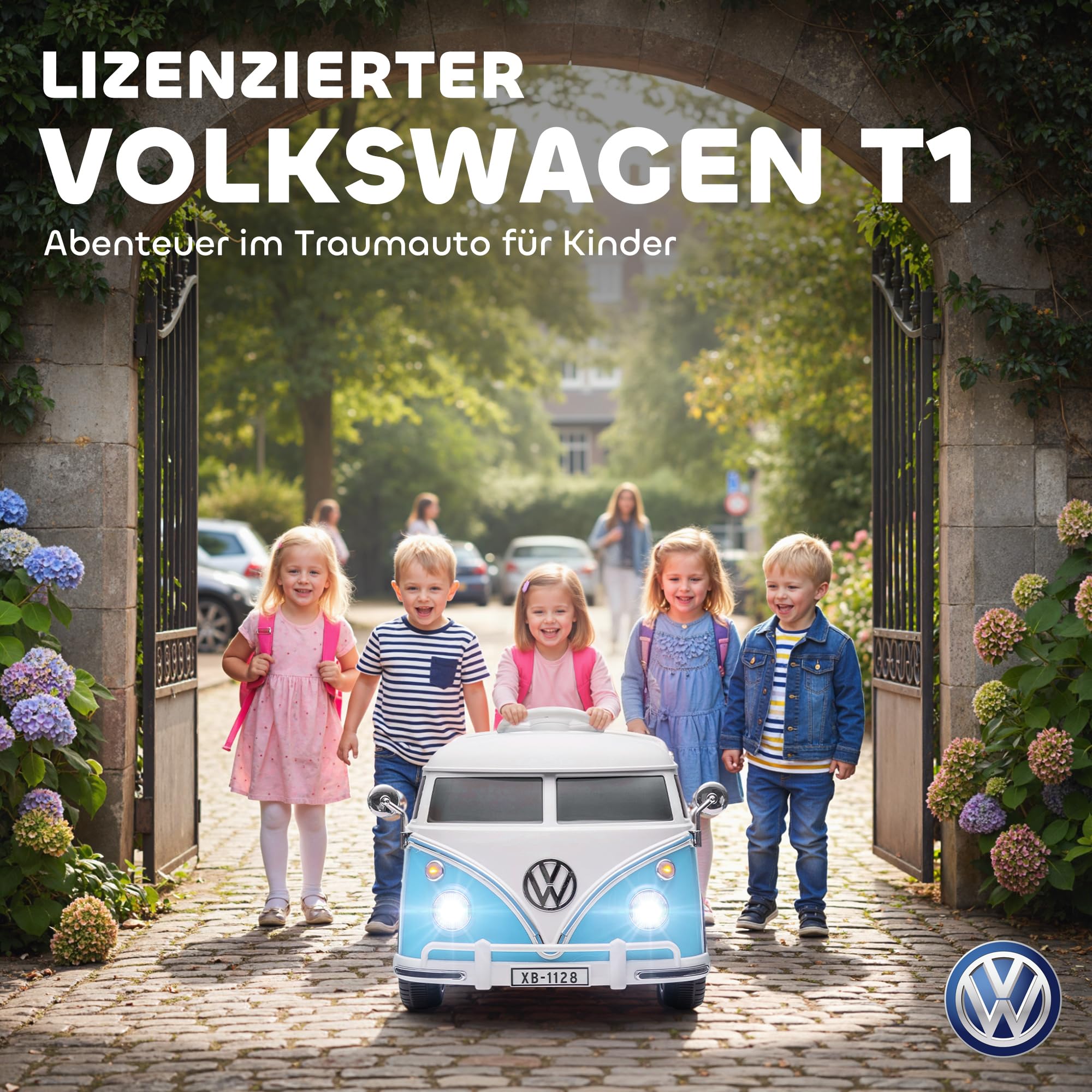 AIYAPLAY Kinder Elektroauto, 12V Volkswagen Kinderfahrzeug mit MP3, Doppelmotor, Elektrofahrzeug mit Hupe, LED-Lichtern, Sanftanlauf, 3-8 km/h, für 3-7 Jahre Kinder, Blau 3