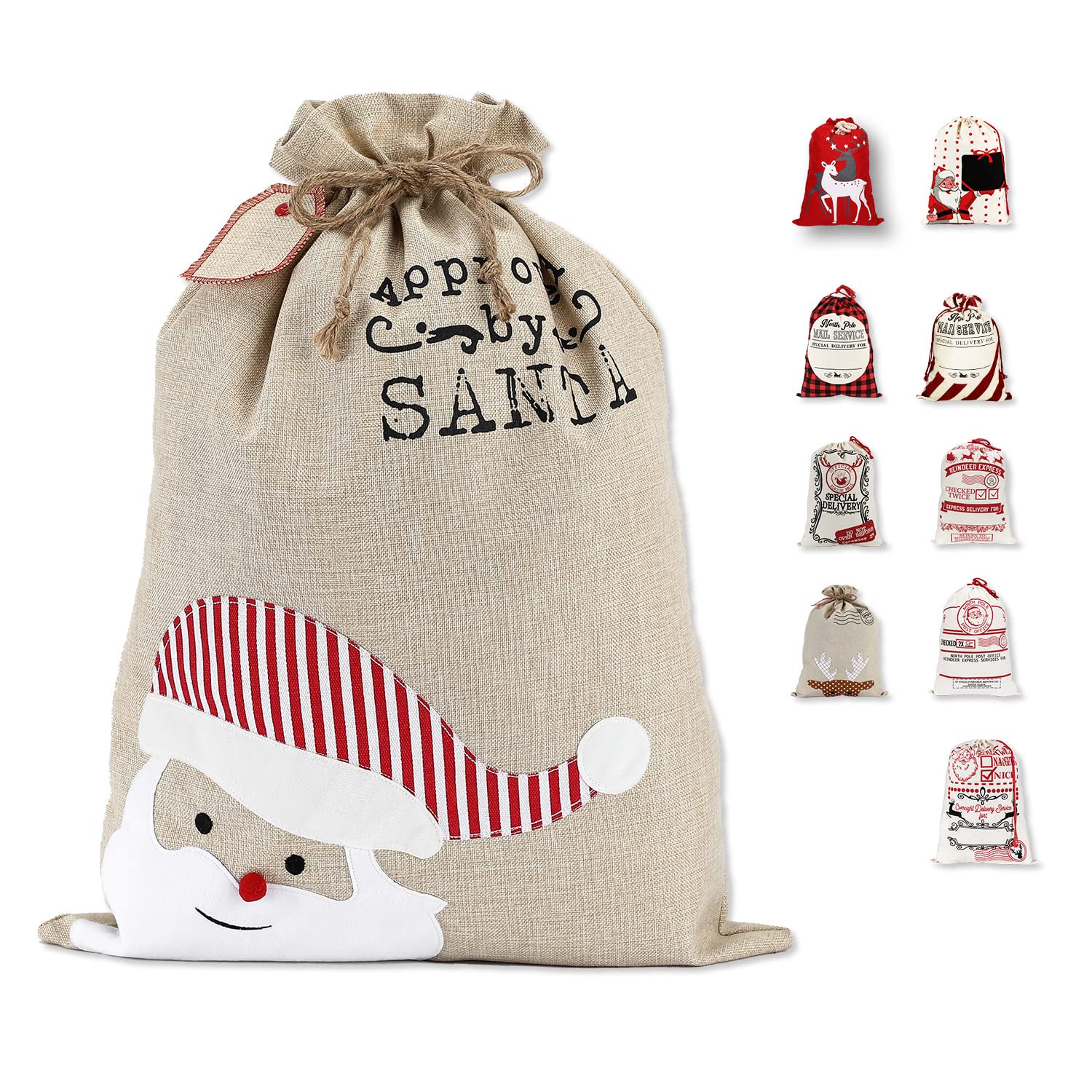 LessMo Christmas Santa Sack, Large Canvas Bag with Drawstring, [Place to Write Wishes] Reusable Event Party Supplies Cotton Bag Party Favors for Large Xmas Package Storage