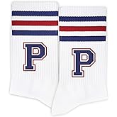 SSQBZU Red&Navy Blue Striped Initial Socks for Adult, Women&Men, Gifts for Family, Friends.