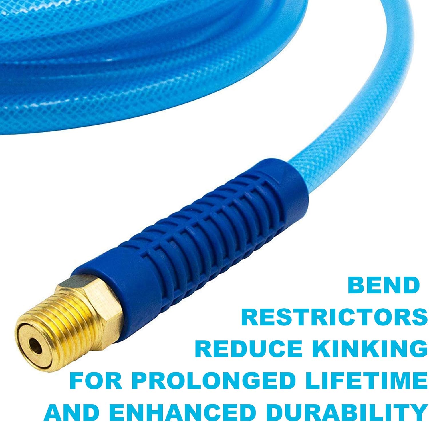 FIXSMITH-Reinforced-Polyurethane-Air-Hose, 300 PSI, 50 Feet x 1/4 Inch, PU Air Compressor Hose With 1/4" MNPT Brass Swivel End Fittings and Heavy Duty Bend Restrictors.Blue. - - 