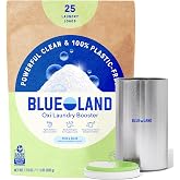 BLUELAND Oxi Laundry Booster Powder, Fragrance Free &amp; Clear, 17.6 oz | 100% Plastic-free Formula, Lifts Stains &amp; Brightens, No Chlorine Bleach, Dyes, PFAS, or Microplastics, Whitens Whites
