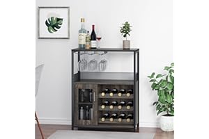 IDEALHOUSE 3-Tier Wine Bar Cabinet with Detachable Wine Rack, Liquor Cabinet with Storage, Coffee Bar Cabinet with Glass Hold