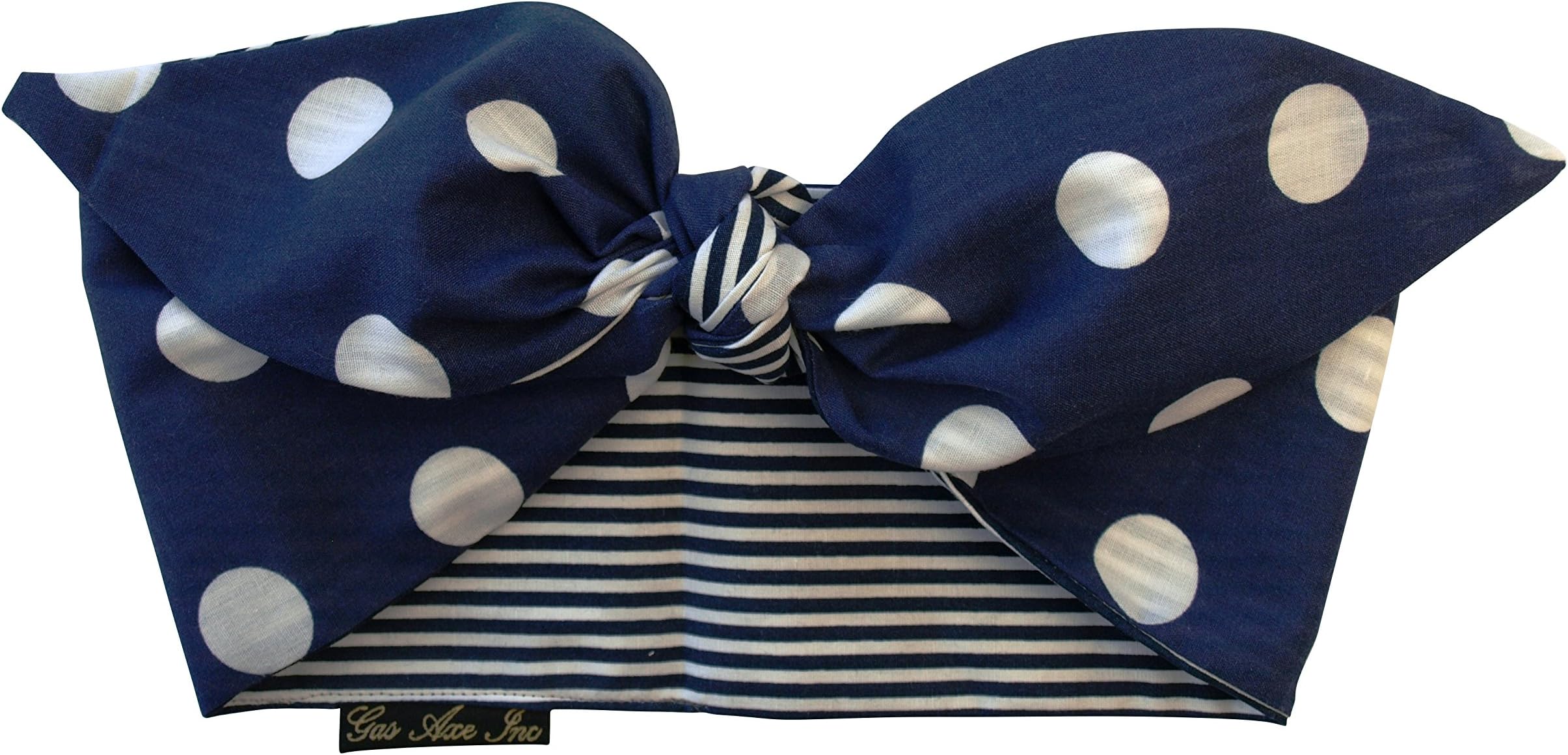 Gas Axe Inc Navy Polka Dot Stripe Head Scarf