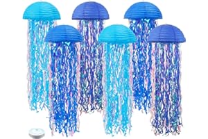 zilue Mermaid Birthday Decorations, Jellyfish Paper Lanterns for Mermaid Party Baby Shower Under The Sea Ocean Blue Birthday Party Decorations Pack of 6 Blue