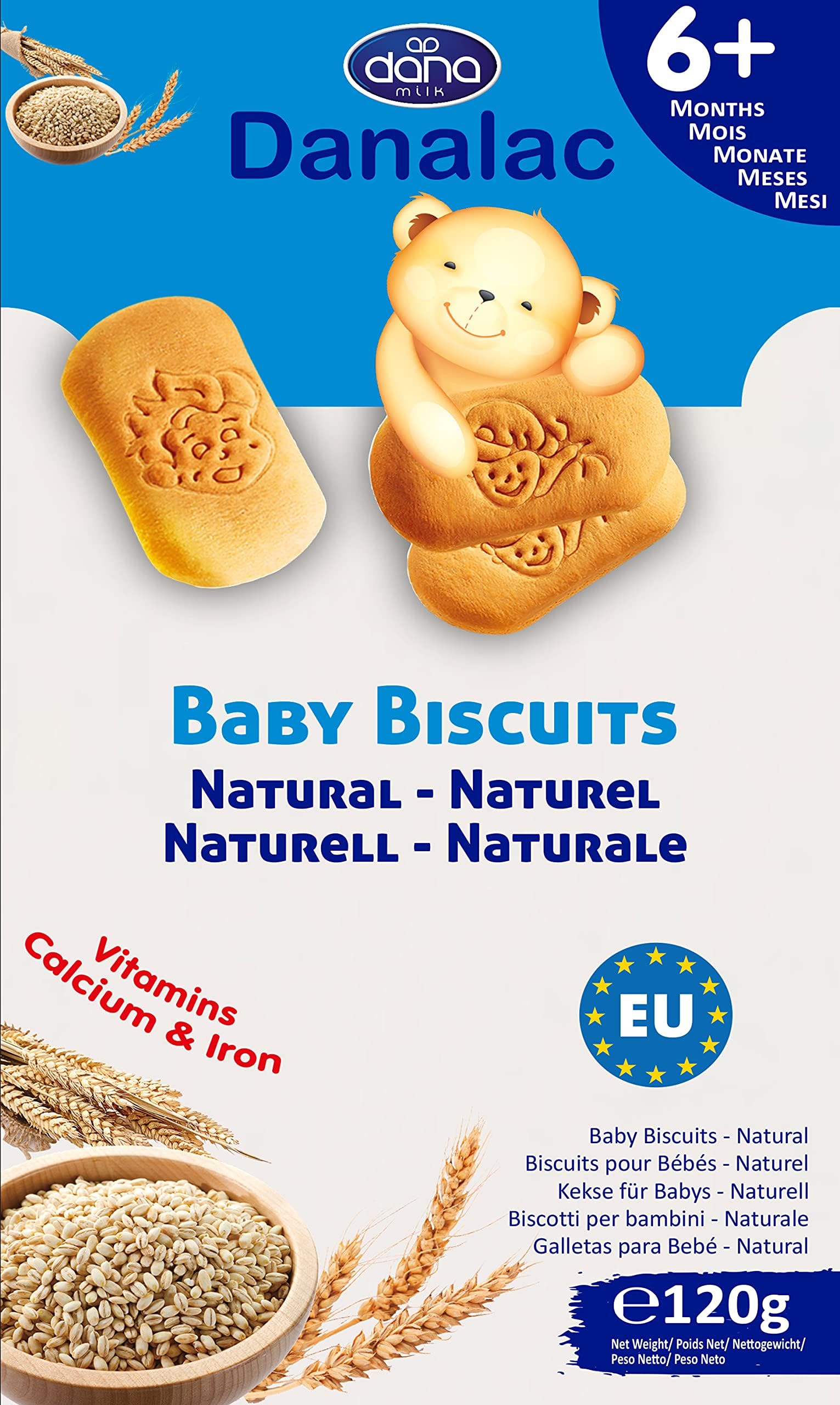 Danalac, Natural Baby Biscuits Finger Food Snack for Toddlers 6+ Months with Calcium Iron and Vitamins, 120 g