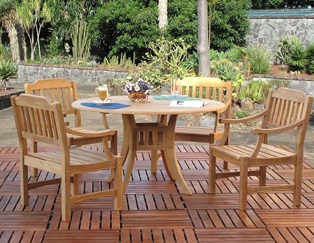 Amazon Com Urbandesignfurnishings Com Premium Outdoor Patio Furniture Top Grade Teak Dining 5 Piece Set 4 Arm Chairs 1 Rd Table Outdoor And Patio Furniture Sets Garden Outdoor