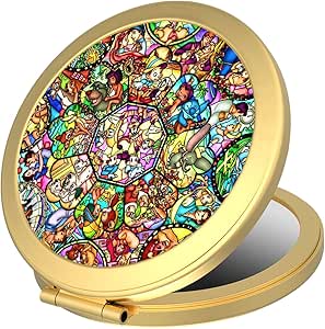 Dolopow Makeup Mirror Double Sided Round Compact Mirror Disney All Characters Small Pocket Size for Purses and Travel, Elegant Handheld Makeup Mirror - Disney All Star