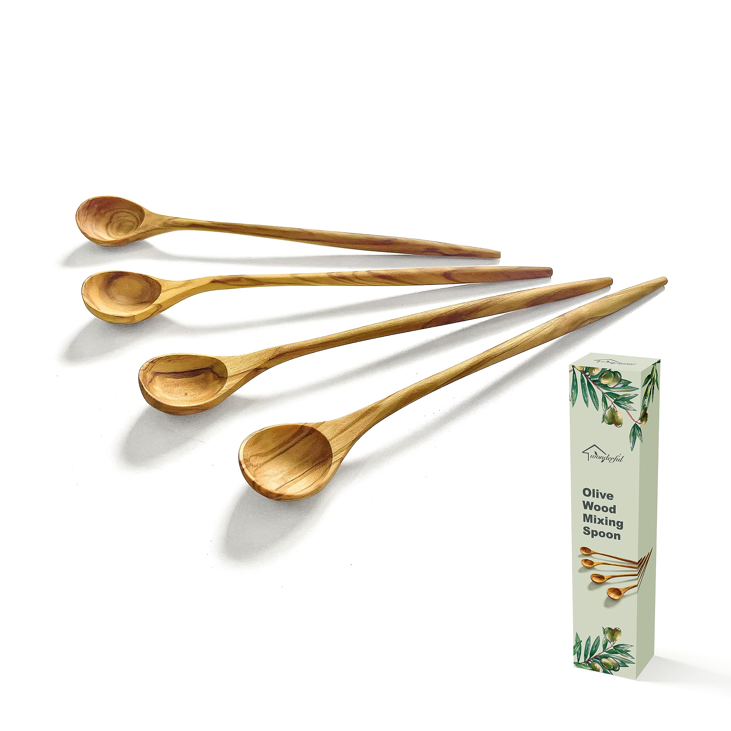 Photo 1 of WONDERFUL 100% Natural Olive Wood Long Handle Spoons for Coffee, Tea, Milkshake Kitchen Stirring, Cocktail Stirrer; Mixing Honey Spoon, Chef Tasting Spoons(color box)
