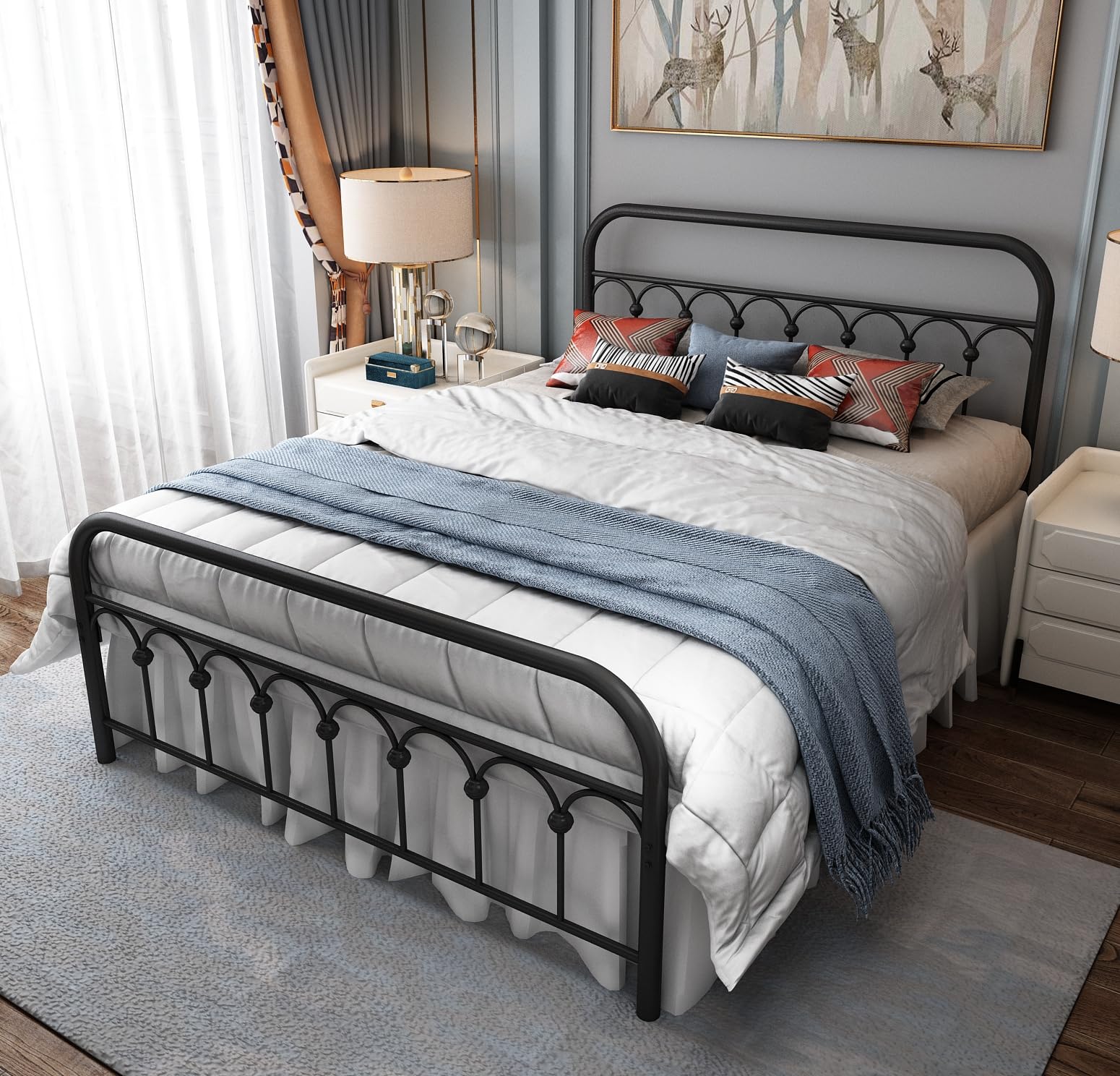 Photo 1 of YALAXON Vintage Sturdy Full Size Metal Bed Frame Basic with Headboard and Footboard,No Box Spring Needed,Under Bed Storage (Full,Black)