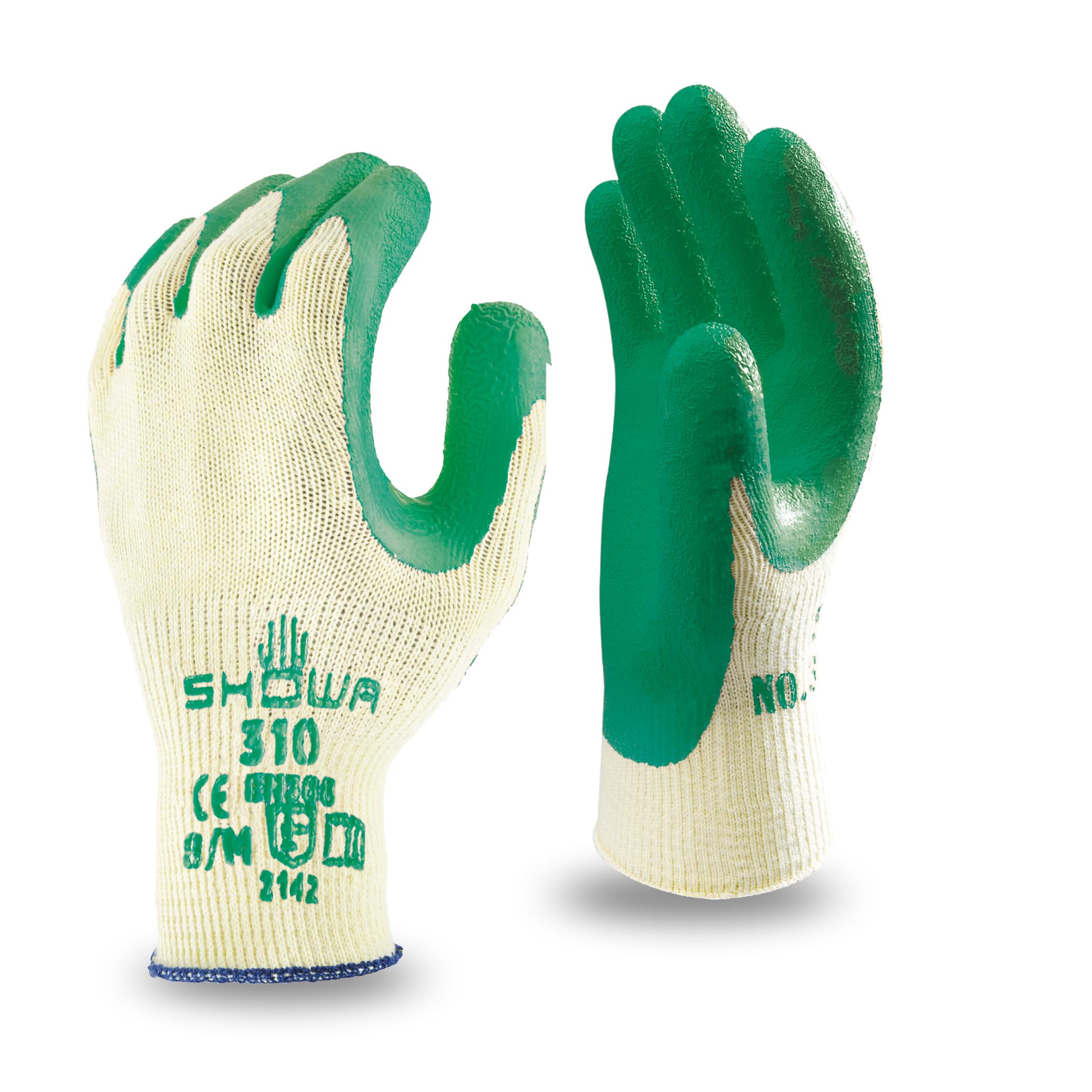 Showa 310 Green Latex Palm Coated Work Gloves, 7/Small