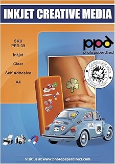 PPD 10 x A4 Inkjet PREMIUM Bedruckbare Klebefolie Fensterfolie Glasfolie Dekofolie - Selbstklebend Transparent für Tintenstrahldrucker - Ideal für Folien-Etiketten , DIN A4 x 10 Blatt PPD-39-10