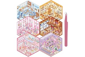 XUOENT DIY 3D Sticker Scene, Stocking Stuffer, 6 Sets of Stickers for Girls Make Your Own Mini Room Scene Stickers for Kids Cute Kawaii Sticker Therapy for Adult Relief Stress, Holiday & Christmas Fun