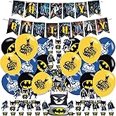 𝗕𝗮𝘁𝗺𝗮𝗻 Party Decorations,Birthday Supplies For 𝗕𝗮𝘁𝗺𝗮𝗻 Includes Banner Cake Topper 12 Cupcake Toppers 18 Balloons for Bat Hero Party Decorations